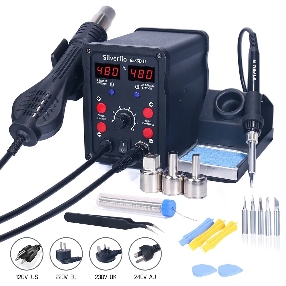 Hot Air Rework Station - Silverflo stasiun Solder 8586D, stasiun Solder