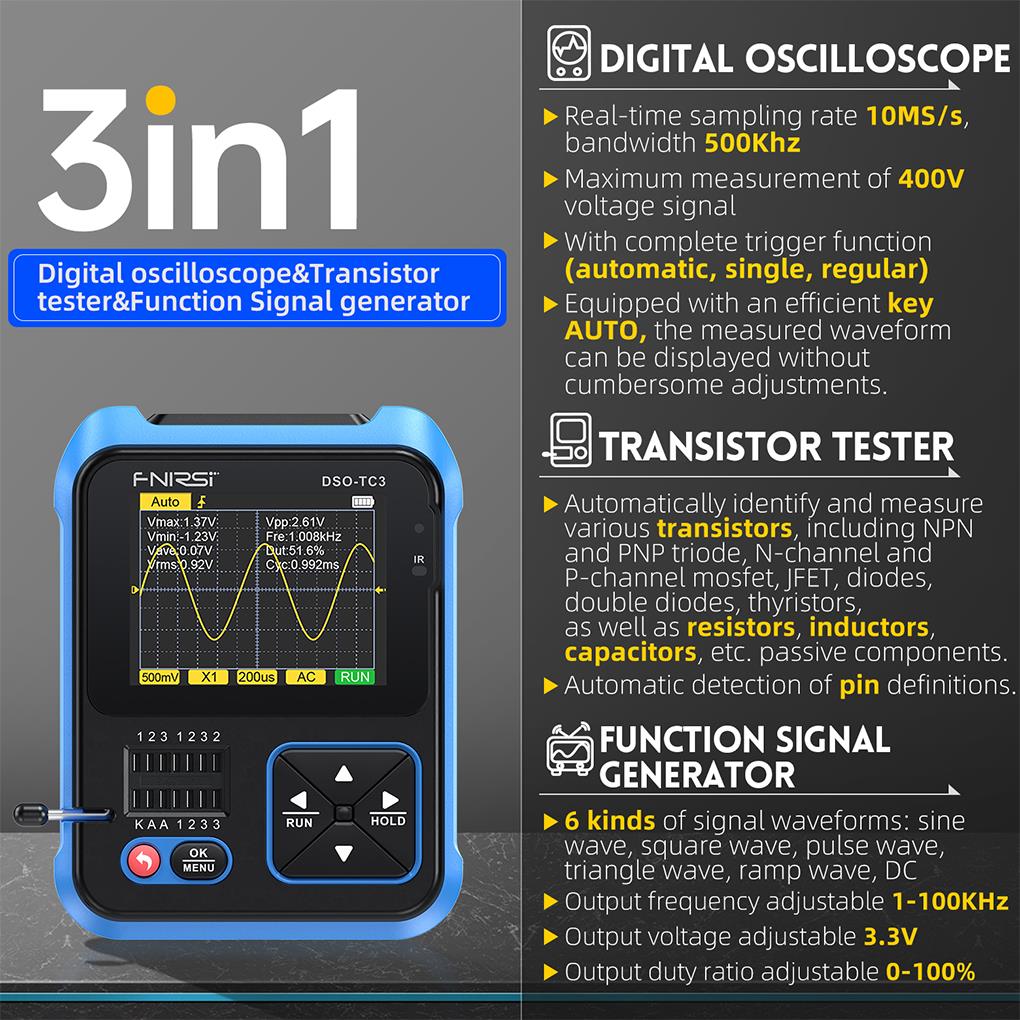 FNIRSI DSO-TC3, 3in1 osiloskop - Oscilloscope Dso Mini ulasan dan harga